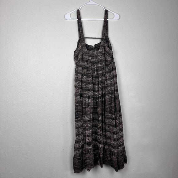 Free People Brown Black Printed Sleeveless Midi Dress Boho Open Back L - Picture 7 of 9